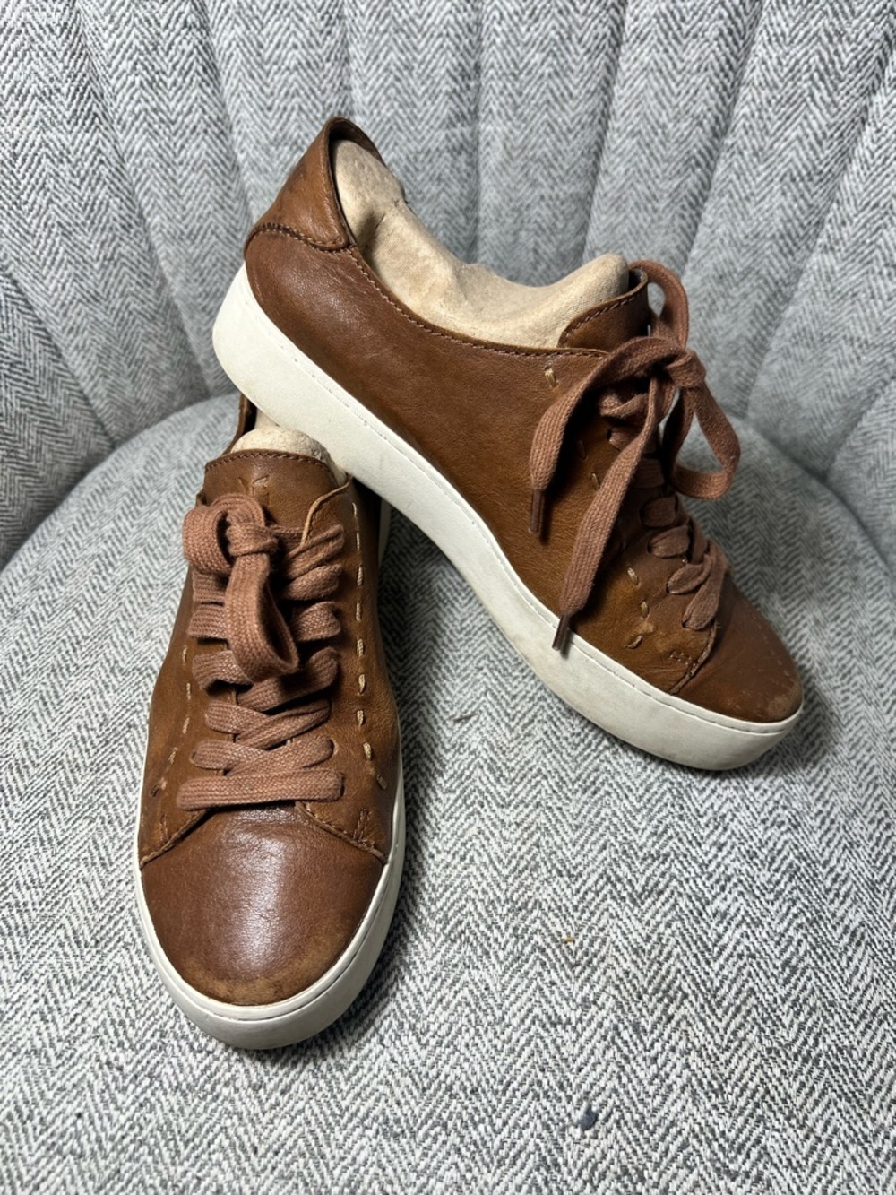 Frye Brown Leather Low-Top Sneakers with Cream Sole